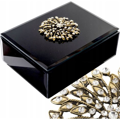 Boîte à bijoux, noire, en verre, décorée, 6,5 x 16 x 12 cm (1/5)