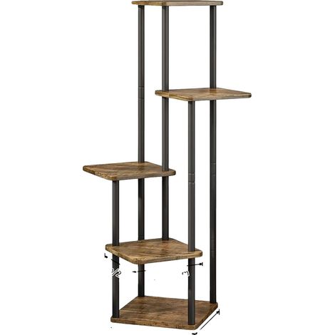 Soporte para plantas, diseño de varios niveles, construcción de metal resistente, metal + madera, 5 niveles (1/2)