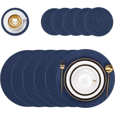 Lot de 6 sets de table ronds antidérapants, lavables et résistants à la chaleur, pour hôtel, mariage, fête, Noël. (1/5)