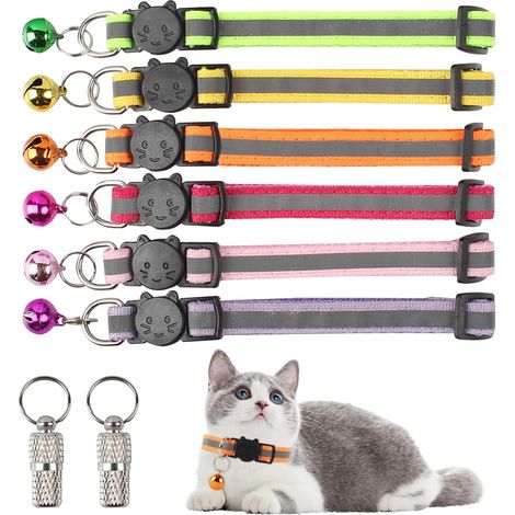 6Réglable Collier pour Chat, Collier Réfléchissant avec Clochettes, Colliers de Sécurité pour Chat à Libération Rapide, Collier Chats Anti Étranglement Chatons avec Etiquettes pour Extérieur Intérieur (1/5)