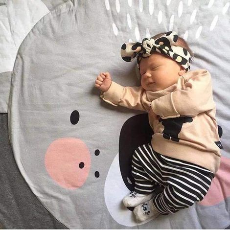 Tapis de jeu rond pour bébé en coton doux - Animaux - Gris (1/4)