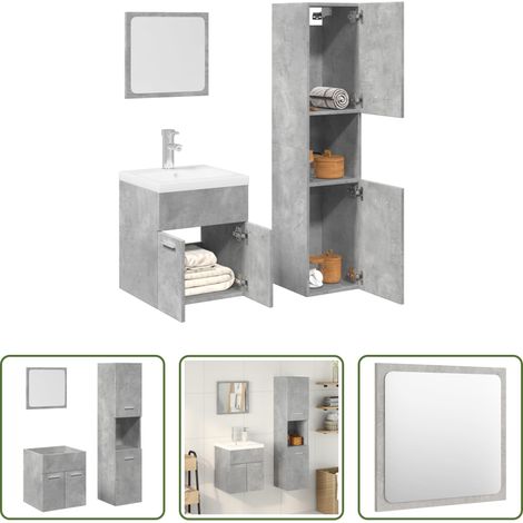 vidaXL Miroir de maquillage - Ensemble de meubles de salle de bain 3 pcs gris béton (1/5)