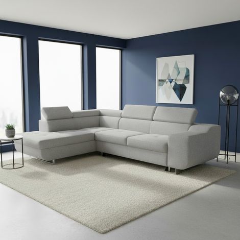 Divano Letto Angolare Casablanca con Penisola Contenitore Sinistra – Grigio Chiaro (1/5)