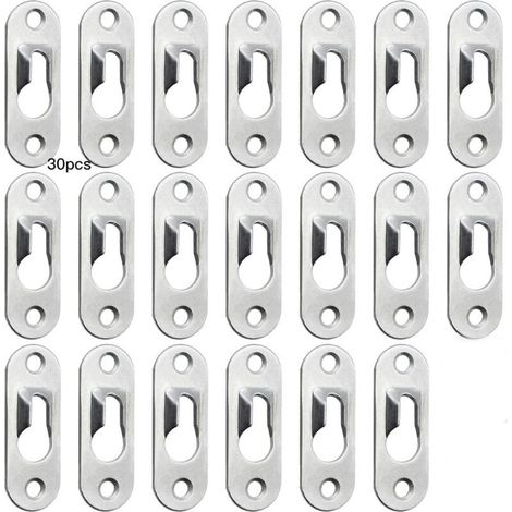 SHINING HOUSE 30er-Packung 43 mm x 16 mm Schlüsselloch-Metallbefestigungen zum Aufhängen von Spiegeln und Bilderrahmen an Wandschränken – Silber-AquaForge