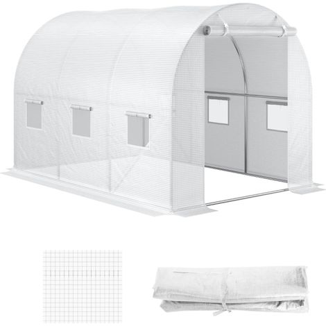 Pour serre 300x200x200 cm, bâche de remplacement transparente pour potager, 24 fenêtres, porte enroulable, bord 15 cm (1/5)
