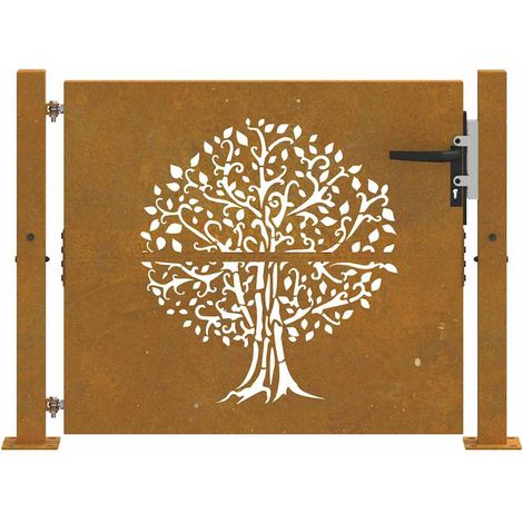 Cancello da Giardino 105x105 cm in Acciaio Corten Design Albero vidaXL (1/5)