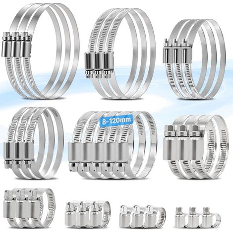 Collier de serrage inox 304, 53 pièces, 8–120 mm, auto, eau et jardin (1/5)