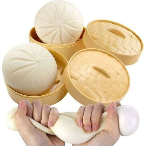 Deux adorables jouets anti-stress en forme de raviolis, des balles anti-stress en forme de raviolis, des jouets anti-stress doux et mignons en forme de raviolis cuits à la vapeur. (1/5)