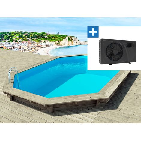 Piscina de madera "Brazilia 130", 5,86 x 3,86 x 1,31 m + Bomba de calor - 6,1 kW de potencia