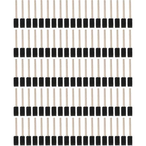 Lot de 100 pinceaux en mousse, pinceaux à manche en bois, pinceaux en mousse de 2,5 cm (1 pouce) pour peinture acrylique et loisirs créatifs