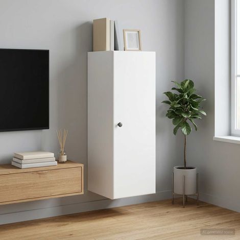 Armoire murale 1 porte blanche en bois d’ingénierie, 33 x 34,5 x 90 cm - PANGIVO (1/5)