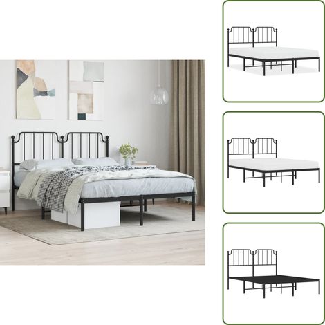 The Living Store Cadre de lit métal sans matelas avec tête de lit noir 140x190cm - Cadre De Lit - Lit Double - Lit Metal - Lit Avec Têtière - Literie