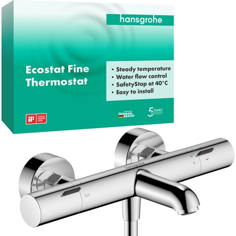 Hansgrohe – Mitigeur thermostatique de baignoire chrome – Interrupteur bain/douche – Cartouche thermostatique avec arrêt de sécurité à 40°C – 13325000