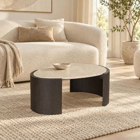 Table d'appoint marbre et bois brun design organique 71 cm DUOMO (1/5)