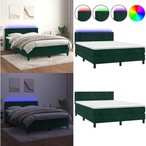 Sommier à lattes de lit avec matelas LED Vert foncé 140x190 cm - Lit Plateforme - Lit Design - Lit Capitonné - Lit Velours - Lit Avec Rangement - Home & Living (1/5)