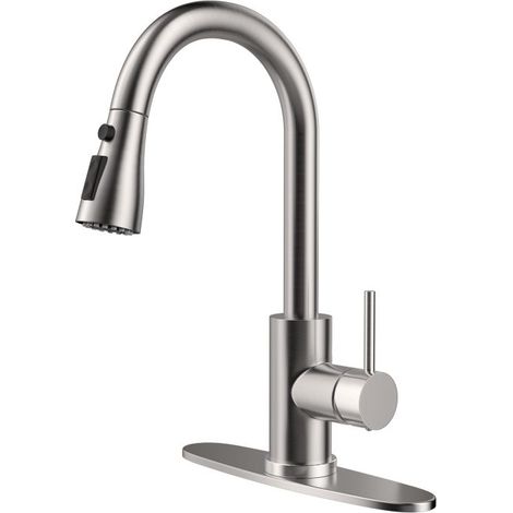 Grifo de cocina con rociador extraíble, monomando, caño alto, de acero inoxidable niquelado cepillado, con rango regulable, ideal para bar, lavadero, autocaravana, granja (níquel cepillado)