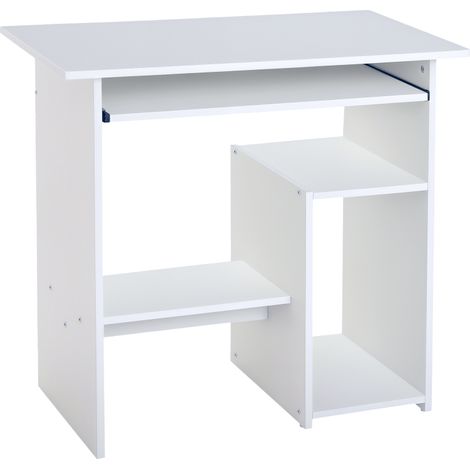 Bureau d'ordinateur blanc avec rangement et support pour moniteur, dimensions 80 x 45 x 75 cm, idéal pour un espace de travail organisé. (1/5)