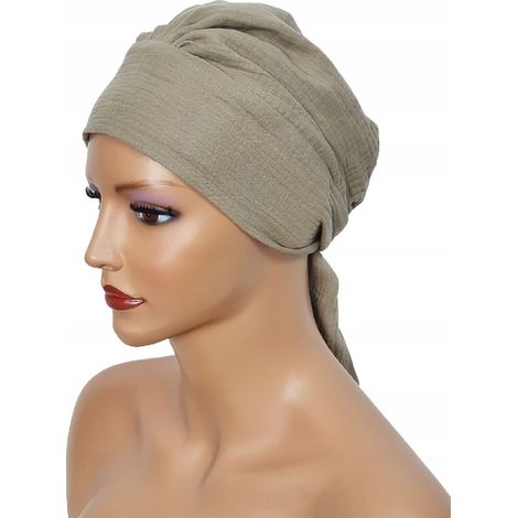 Turbante Tess m-1 primaverile in mussola, sciarpa liscia, anche dopo la chemioterapia (1/5)