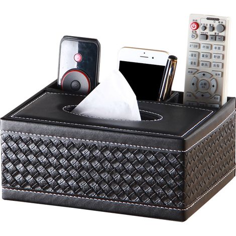 Boîtier de Rangement pour Télécommande et Boîte à Mouchoirs en Simili-Cuir - Organisateur de Bureau avec Porte-Crayons