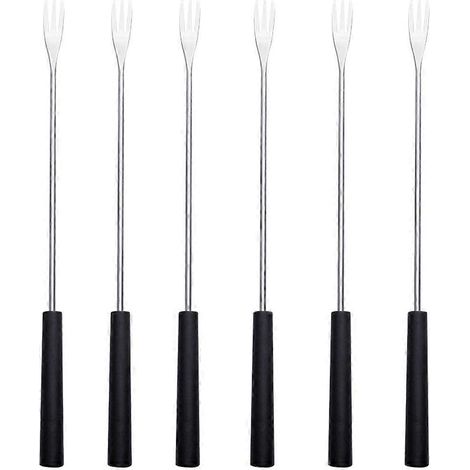Lot de 6 fourchettes à fondue en acier inoxydable, fourchettes à fromage, fourchettes à fruits, fourchettes de cuisine pour grillades-26.00X1.30X1.30CM-Black