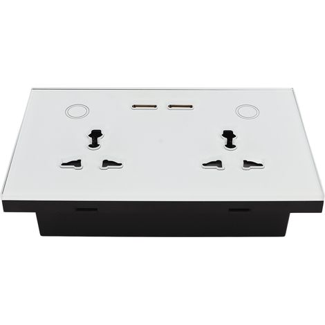 Interrupteur tactile mural avec plaque en verre, Wi-Fi, 2 positions, prise USB intelligente, blanc, AC110‑240V (1/5)