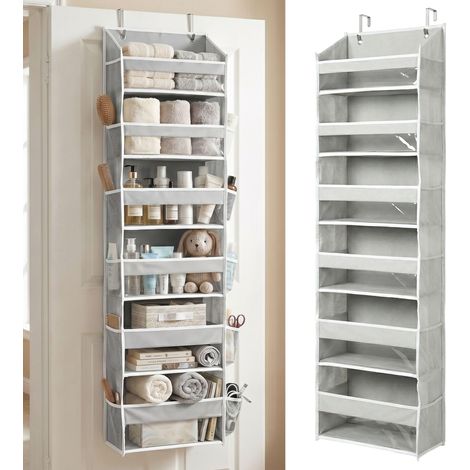 organiseur de porte robuste à suspendre au-dessus de la porte, 140 x 35,6 x 17 cm, 6 grandes poches avant et 12 poches latérales, organiseur de porte de placard pour chambre à (1/5)
