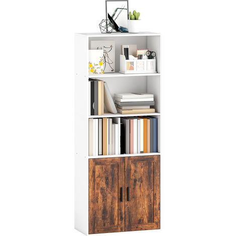 HOMCOM 5-Tier Bookcase, Tall Bookshelf with Adjustable Shelf, Rustic Brown (1/5)