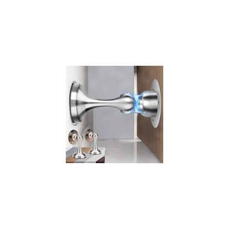 Lot de 2 Bloc Porte Magnétiques, Bloque Porte Interieur Sans Percer, Arrêt Butee de Porte Stop Porte en Acier Inoxydable, Butoir Porte Mural Door Stopper Adhesive pour Maison, vis Dissimulées