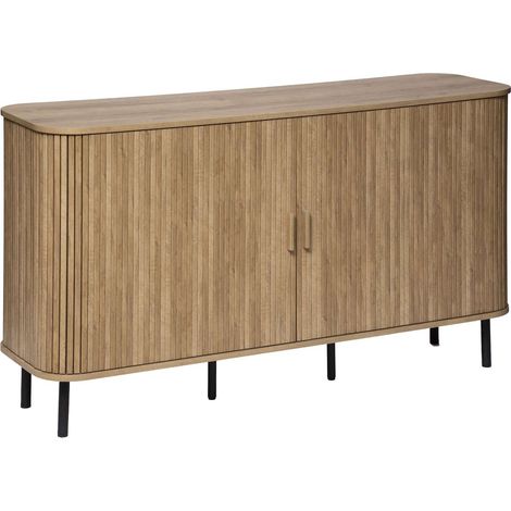 Atmosphera – Buffet 2 portes Colva en bois – Dimensions 140x40x80,5 cm – Panneau de fibres de bois et placage effet chêne – Pieds en acier marron
