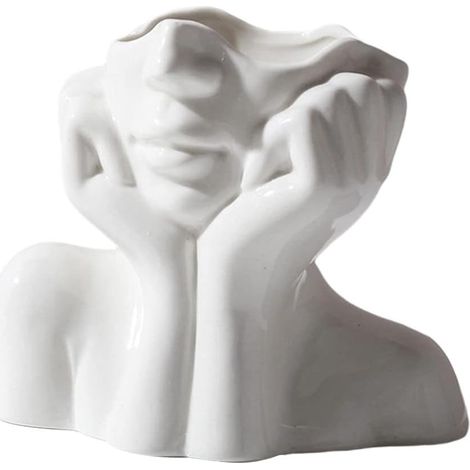 1 Vase en céramique, visage blanc, style rétro, décoration maison bureau, fleurs séchées (1/5)