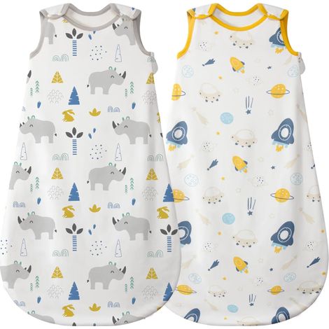 Gigoteuse Bébé 0.5 TOG (Lot de 2) Sac de Couchage d'Été en Coton Respirant Turbulette Légère sans Manches pour Fille et Garçon Idéal pour Grosses Chaleurs et Sommet Paisible (1/5)