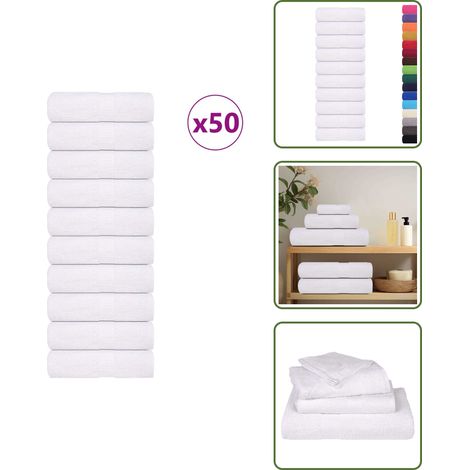 vidaXL Serviettes de visage 50 pcs blanc 30x30 cm 360 g/m² 100% coton