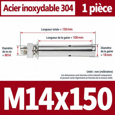 Goujon d'ancrage cheville à expansion M14 x 150 mm inox 304 m14 150 1 pièces 1 kg – Livraison gratuite