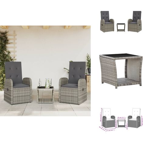 3-tlg. Garten-Essgruppe mit Kissen Grau Poly Rattan - Gartenmöbel - Essgruppe - Outdoor Möbel - Terrassenmöbel - Rattan Gartenmöbel (1/5)