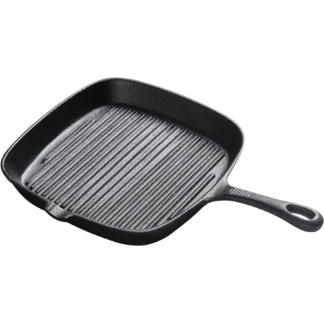 Poêle à steak carrée en fonte 24x24cm, antiadhésive, à rayures, avec poignée de 13cm pour la cuisson sur la plaque de cuisson (1/5)