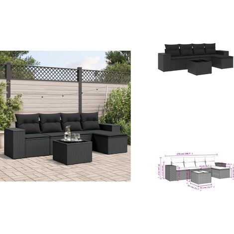 Salon de jardin 6 pcs avec coussins noir résine tressée - Ensemble Salon De Jardin - Meuble De Jardin - Résine Tressée - Rotin Synthétique - Mobilier Extérieur (1/3)