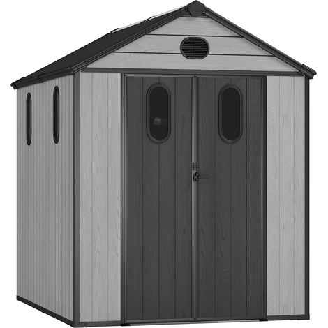 Aoodor Outdoor Resin Storage Shed with Reinforced Floor, Windows and Mesh Vents - 182.88 cm × 228.6 cm