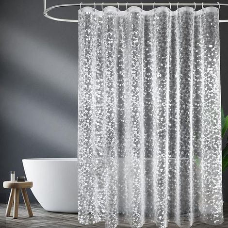 Rideau de douche anti-moisissures et résistant, en PEVA imperméable et robuste, avec 12 crochets, 180 x 180 cm, motif pavés. (1/5)
