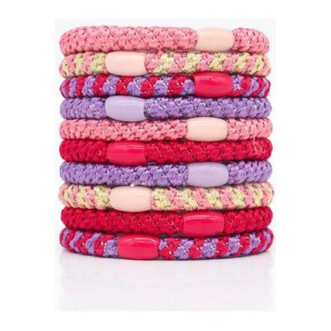 Lot de 10 élastiques à cheveux – Tressés avec perles – Style banditz – Rose – Accessoire tendance (1/5)