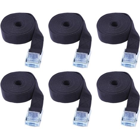 6er Set Spanngurte mit Ratsche 25mm x 3m Schwarz für Fahrradträger & Gepäck
