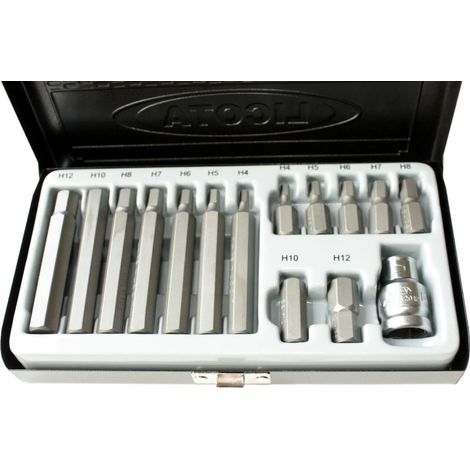 Bit Set, S2 Stahl, 3/8 Zoll, 10mm HEX, H4-H12, 30+75mm,  Bit Halter (1/5)