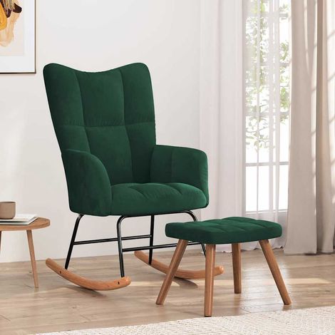 vidaXL Silla mecedora con reposapiés terciopelo verde oscuro (1/5)