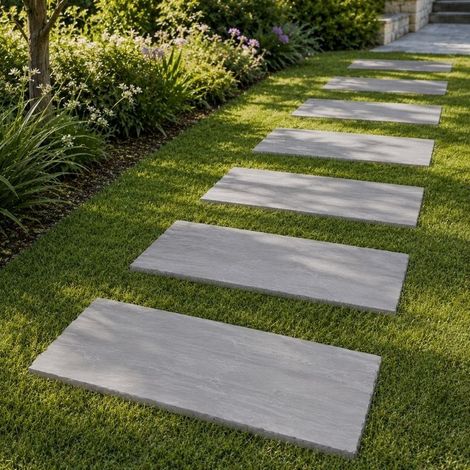 Pas japonais Rectangle Grès Kandla Gris 100x30x3cm - À l'unité - Ti'ma Stone (1/2)