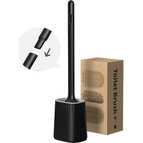Brosse WC avec support mural et support au sol, tête de brosse de nettoyage double face, manche long, hautement élastique（nuit noire） (1/5)