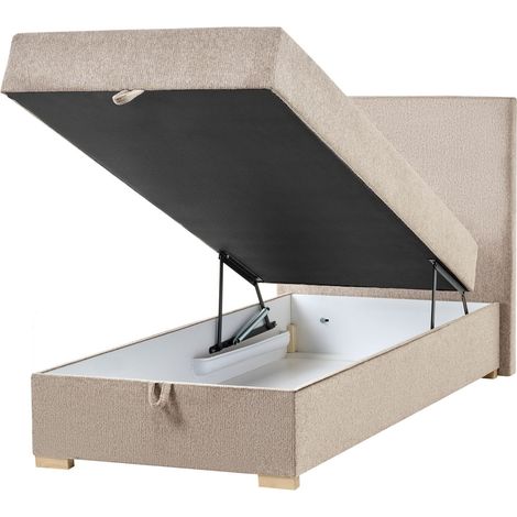 Divan Bed with Storage Taupe Fabric EU Single Size 3ft Upholstered with Storage Modern Style MAJOR (1/5)
