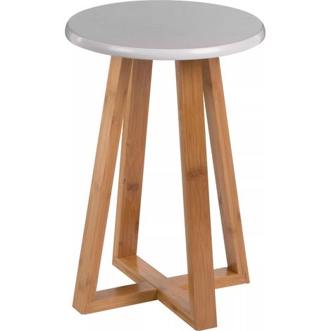 Premier Housewares Round Wooden Stool Bamboo Small Wooden Stool Stacking Stools Small Stool Wooden Stools Grey Finish Wood Stool 43 x 30 x 30 cm