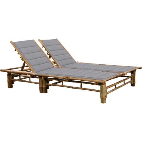 vidaXL Chaise longue pour 2 personnes avec coussins Bambou (1/4)