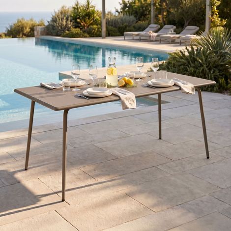 Table de jardin 180x90x73 cm en métal taupe - BACA (1/5)