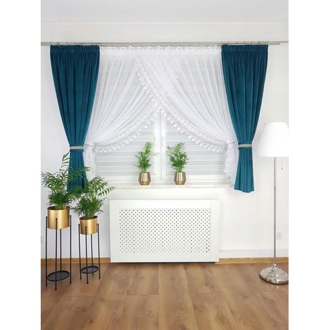 Ensemble élégant de rideaux et voilages en velours vert bouteille (1/5)