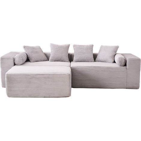 Sofá modular en L gris de chenilla con chaise longue, sin montaje (1/5)